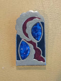 Jomaz Signed Black & Red Enamel Blue Rhinestone Pin Brooch