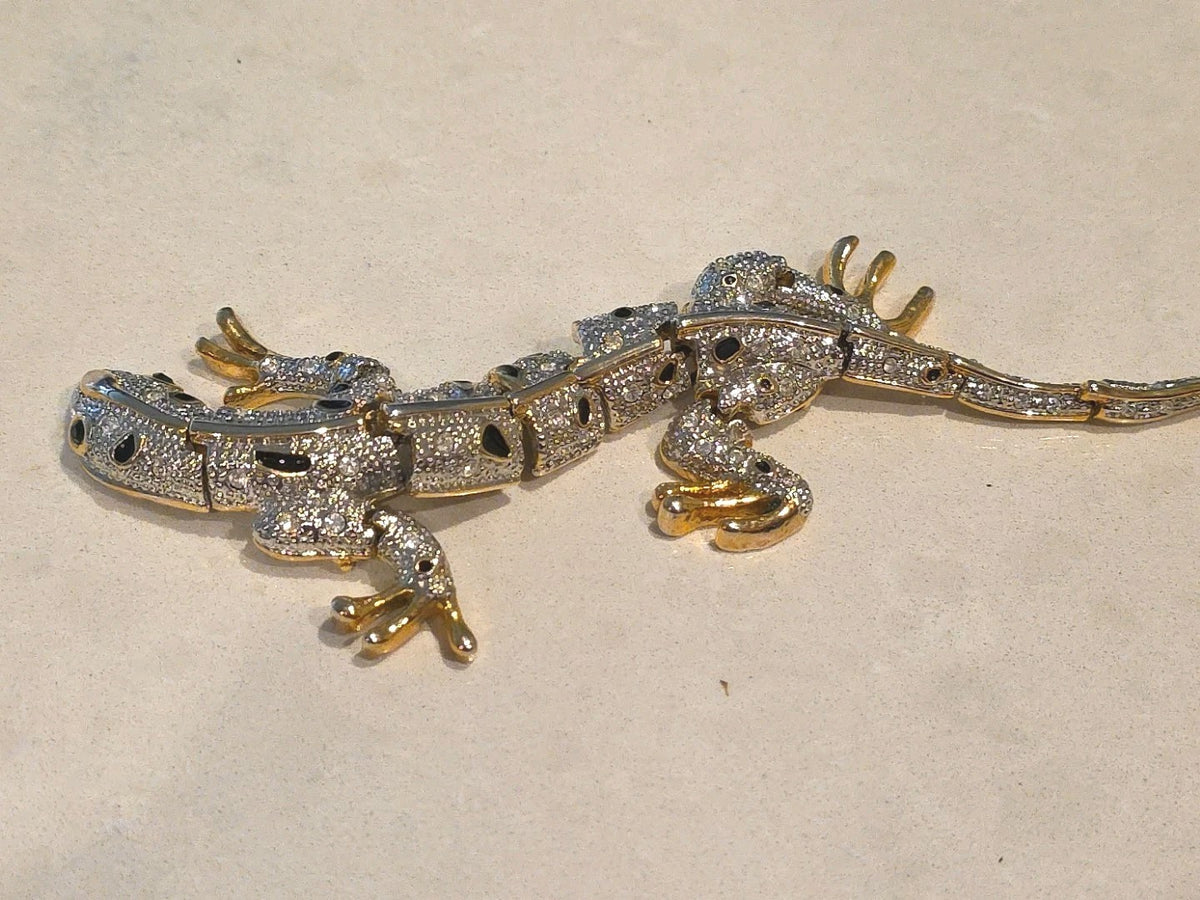 Vintage Large Jointed Rhinestone Lizard  Salamander Gecko Brooch