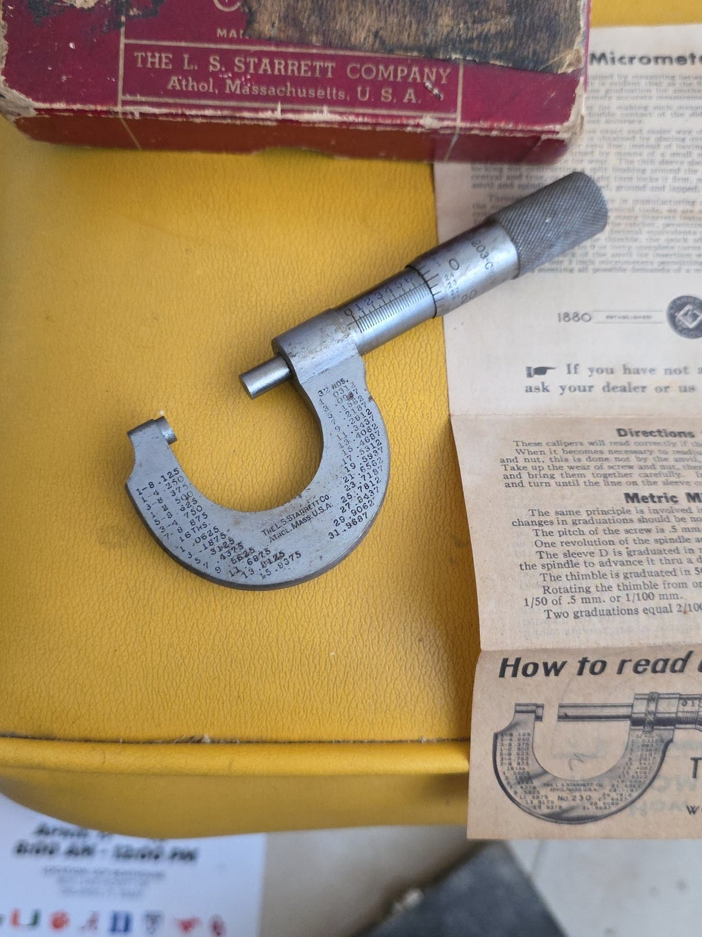 VINTAGE L.S. STARRETT CO MICROMETER NO. 203-C MECHANIST TOOL 0-1" USA