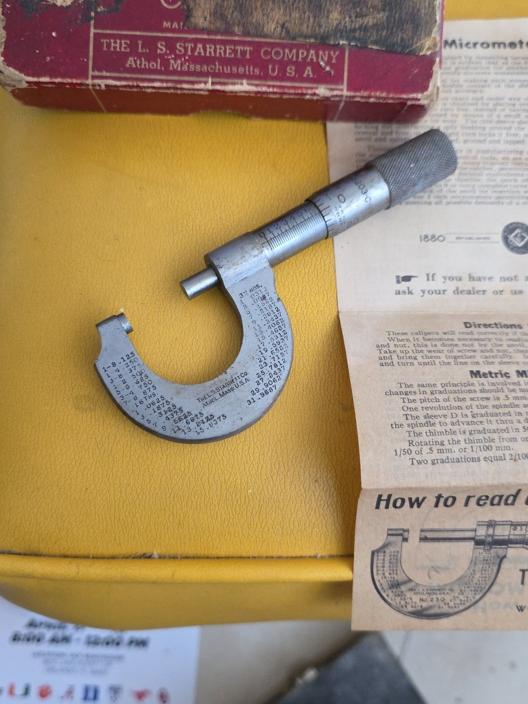 VINTAGE L.S. STARRETT CO MICROMETER NO. 203-C MECHANIST TOOL 0-1" USA