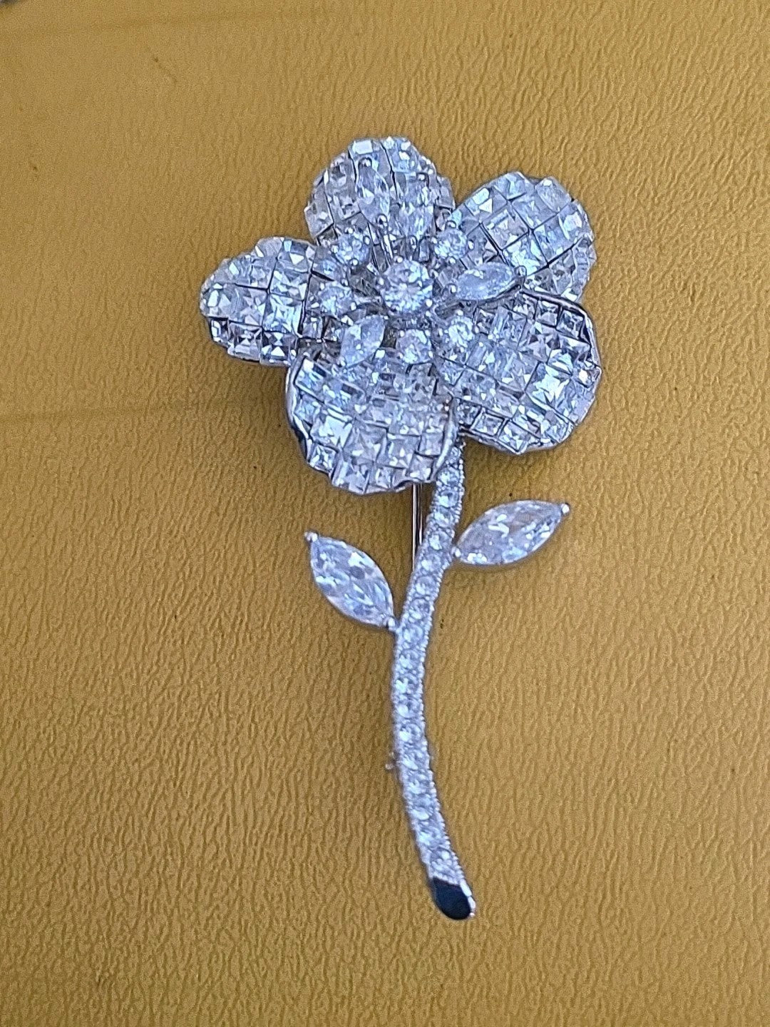 Flower Brooch 925 Sterling Silver Evening Wear Party Jewelry