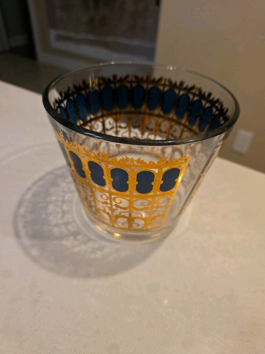 Vintage Culver's 22k Gold Green Azure Scroll Ice Bucket