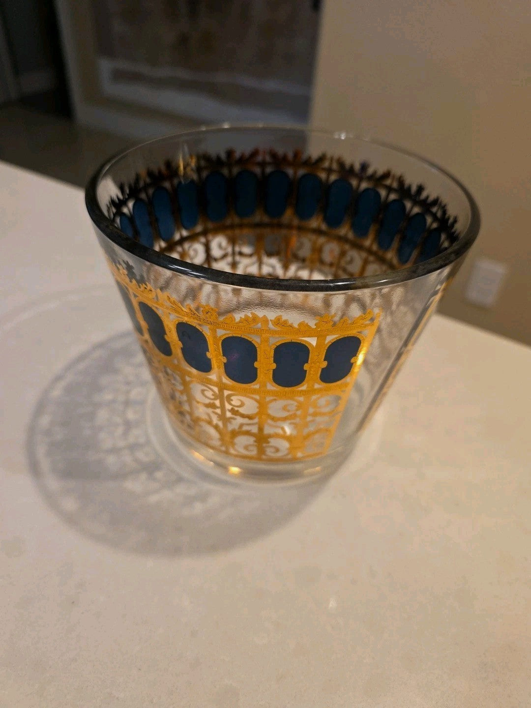 Vintage Culver's 22k Gold Green Azure Scroll Ice Bucket