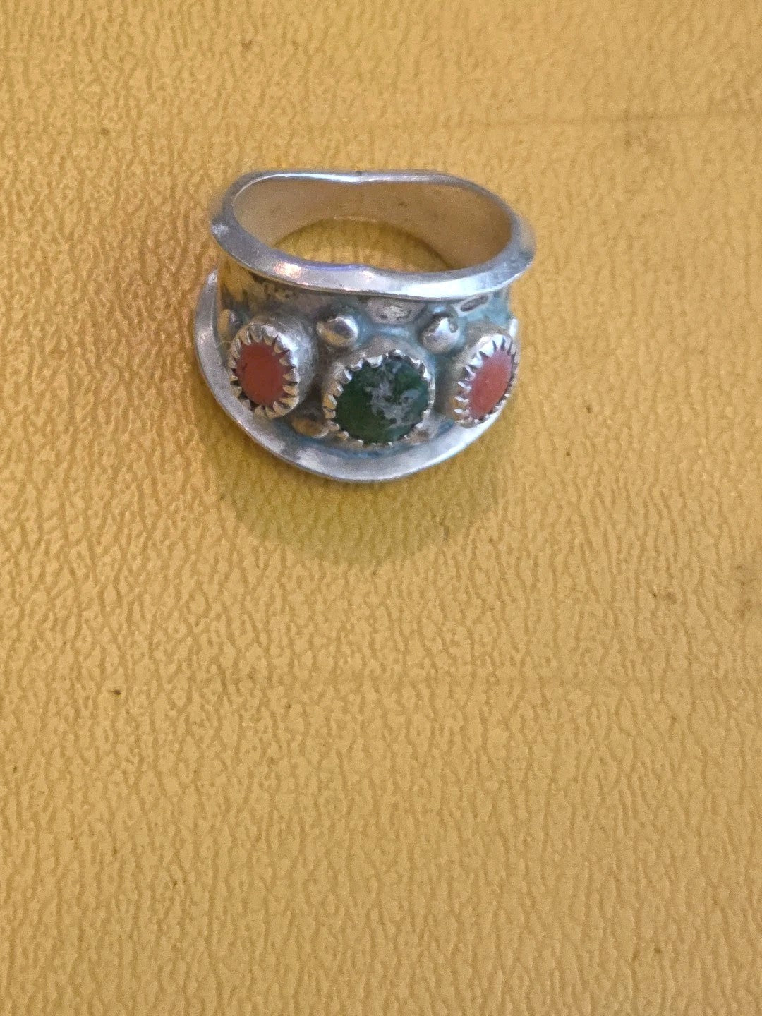 Vintage Navajo Sterling Silver & Turquoise Cigar Ring Size 8.5