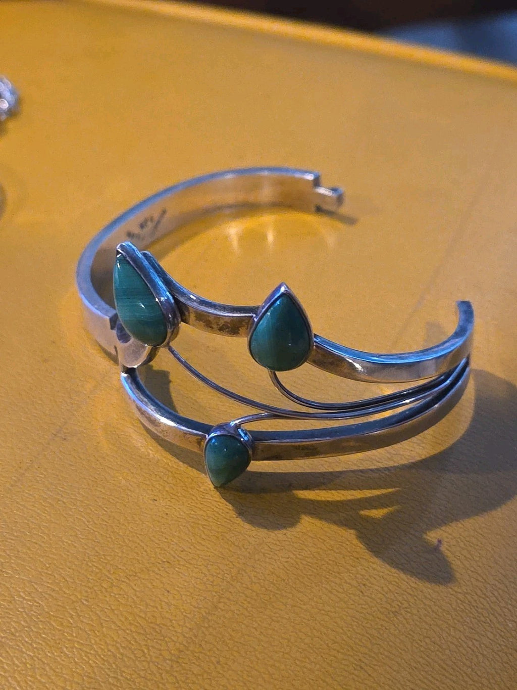 NAVAJO .925 STERLING SILVER Green Turquoise Lilly Bracelet