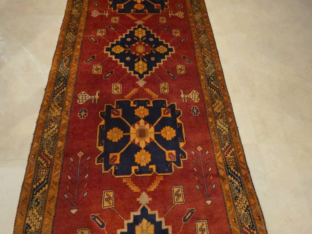 Antique N.W. Azerbaijan Runner Caucas - 4' 3" x 10'3" Bird Motif