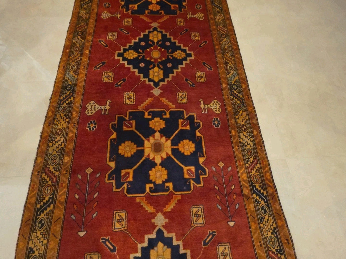 Antique N.W. Azerbaijan Runner Caucas - 4' 3" x 10'3" Bird Motif