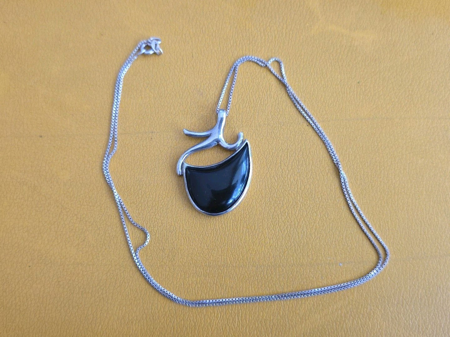 Mid-Century Modern Sterling  Necklace with Onyx