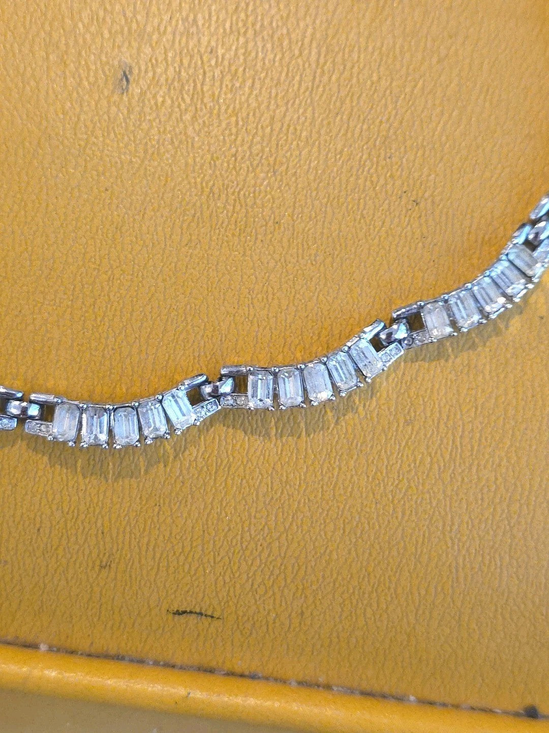 TRIFARI Signed Vintage MCM Baguette Rhinestone Choker Necklace Silver Tone