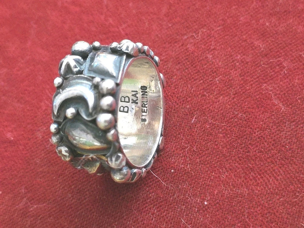 BRUTALIST Sterling Silver Ring Signed BB KAI  Size 7.5