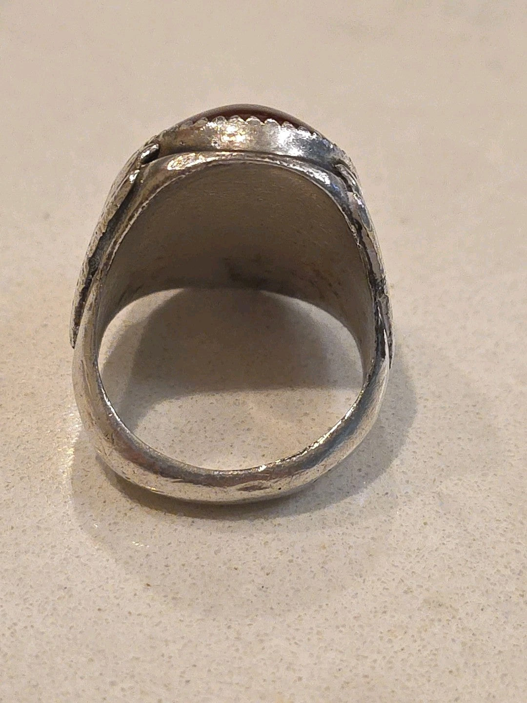 Old Pawn Sterling Silver Vintage Carnelian/Agate Tribal Ring Size 9.5