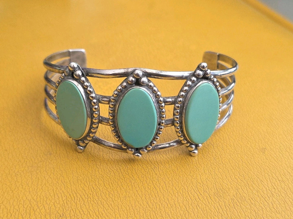Vintage Early TRADING POST Silver Sleeping Beauty TURQUOISE Cuff Bracelets