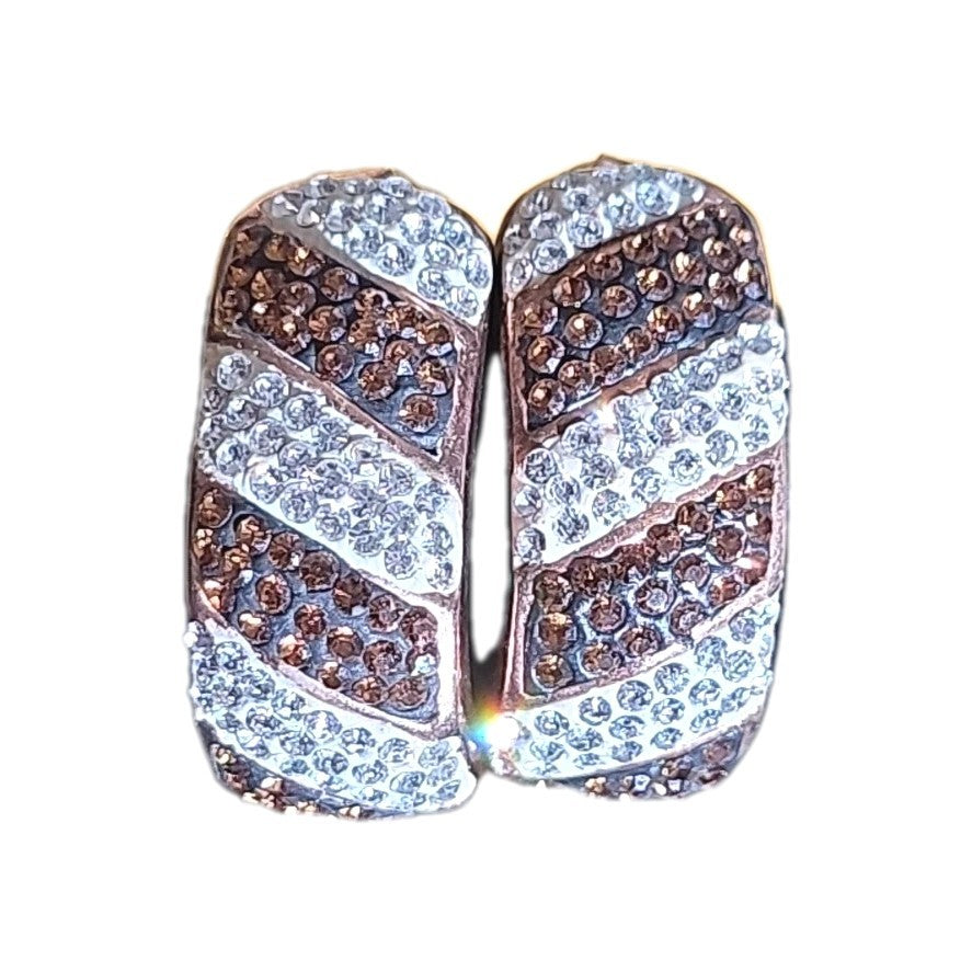 EARRINGS SILVER S925 Gold Wash with Pave  Brown & Clear Stones