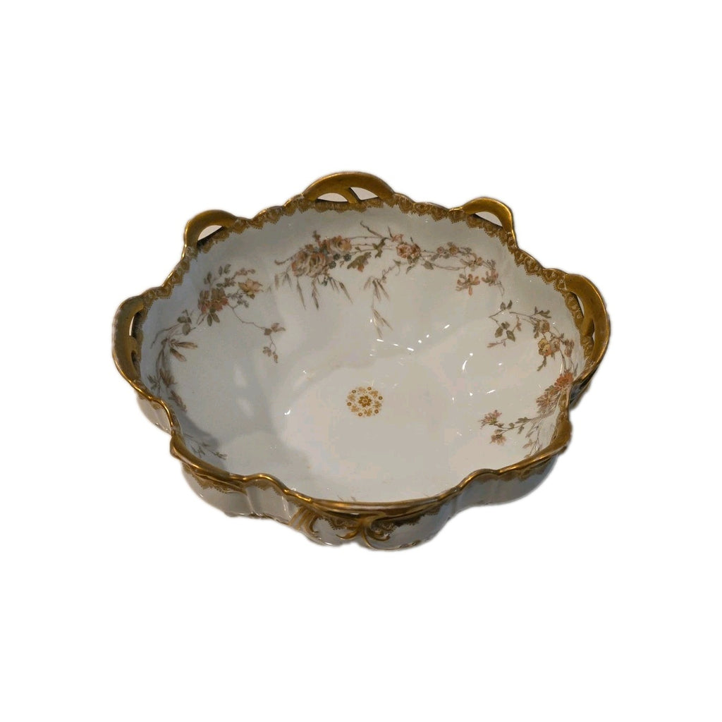 Haviland Limoges Artistic Motif Gold Decorated Mum Floral Oval Serving Bowl  453