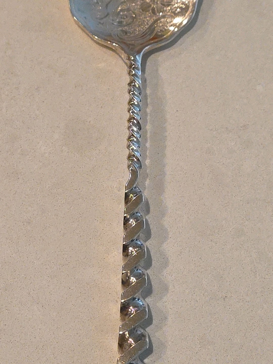 Square Twist #5 Whiting Sterling Silver Serving Sardine Fork Bright-Cut 8 1/2"