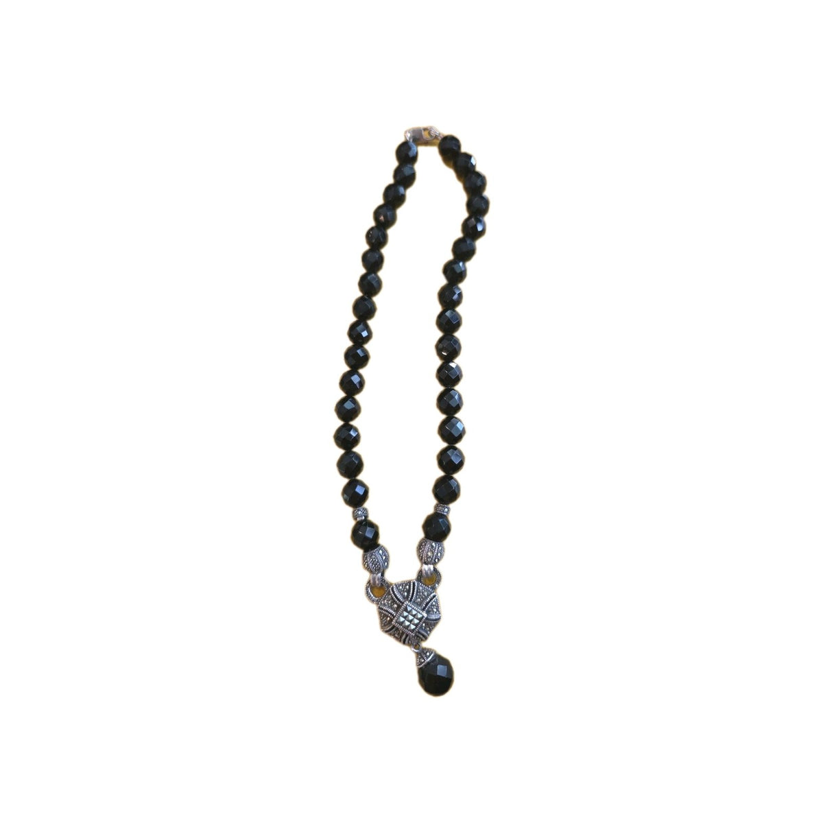 Vintage Art Deco Silver Locket W Silver Clasp 925 Stamped With Black Onyx Beads