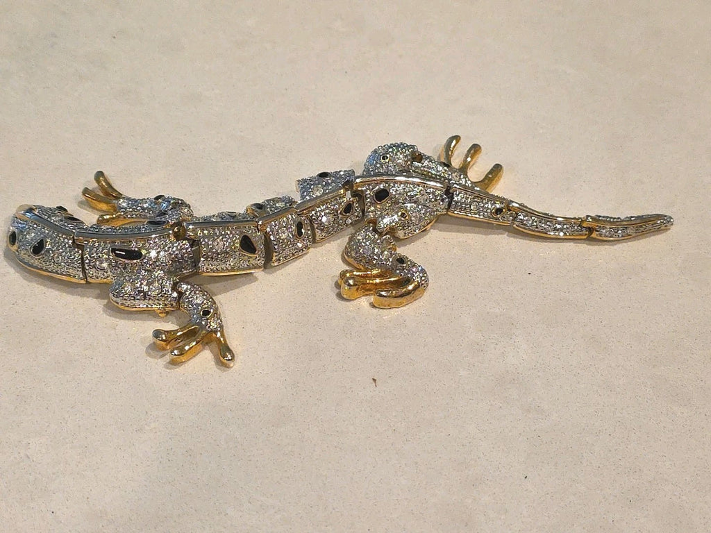 Vintage Large Jointed Rhinestone Lizard  Salamander Gecko Brooch