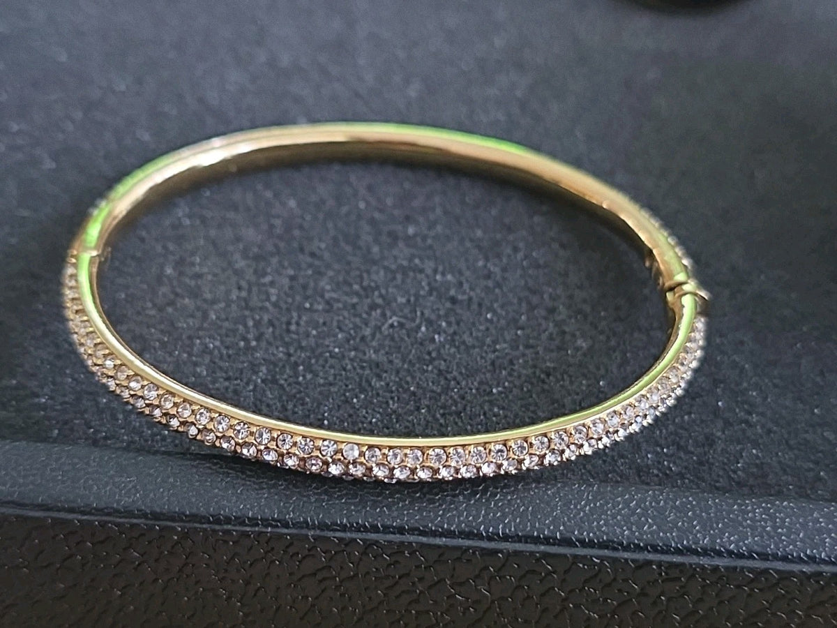 NADRI TRIPLE Pave Crystal Row GOLD TONE Bangle