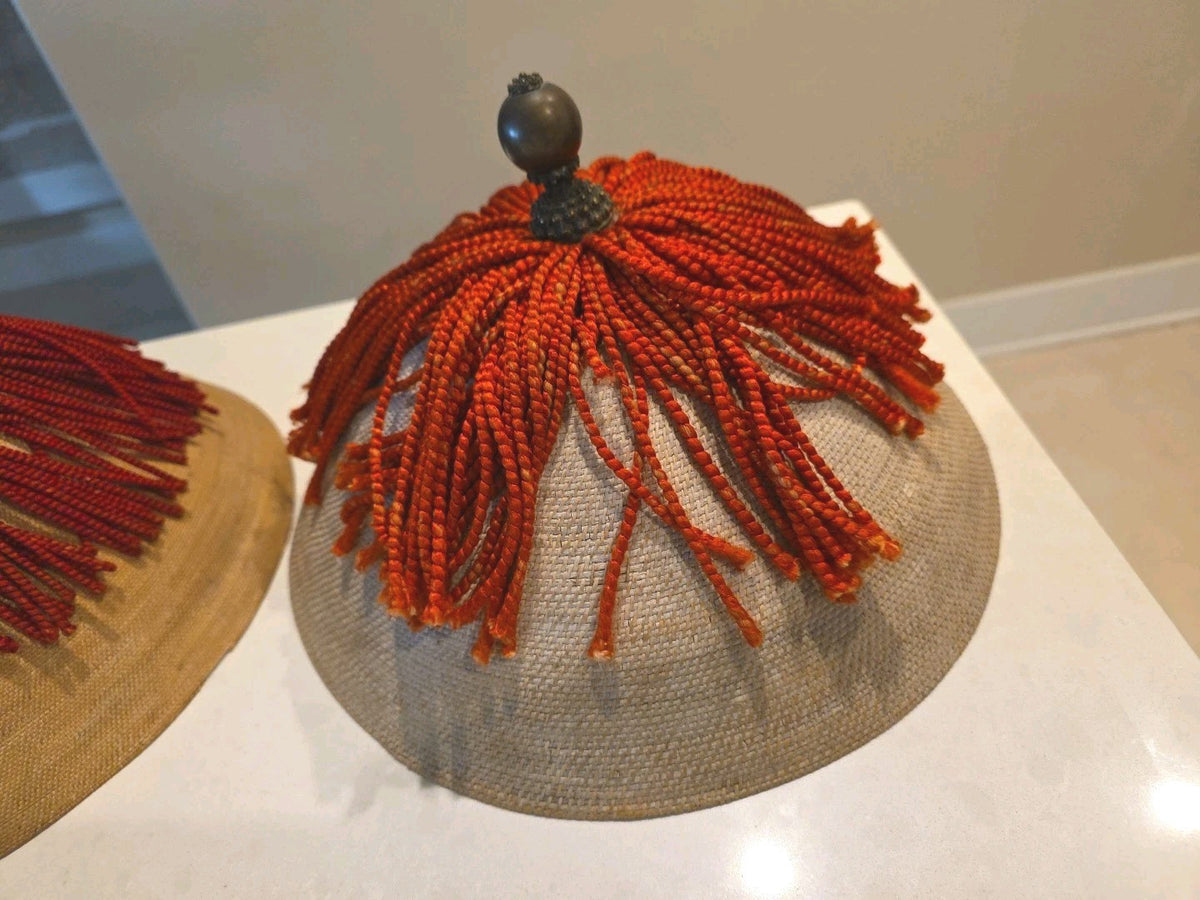 Pair of Antique Old Chinese 19th Century Court Officer Mandarin Hats