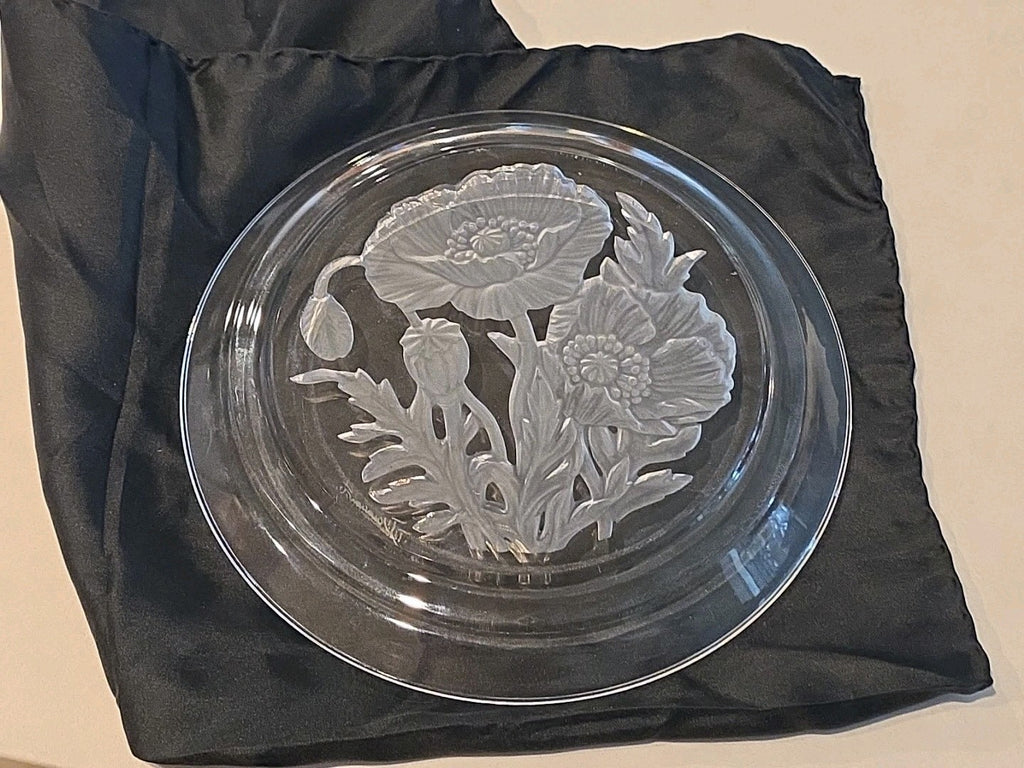 Vinardi Crystal Art Engraving Poppy Plate 080-D Yamamoto