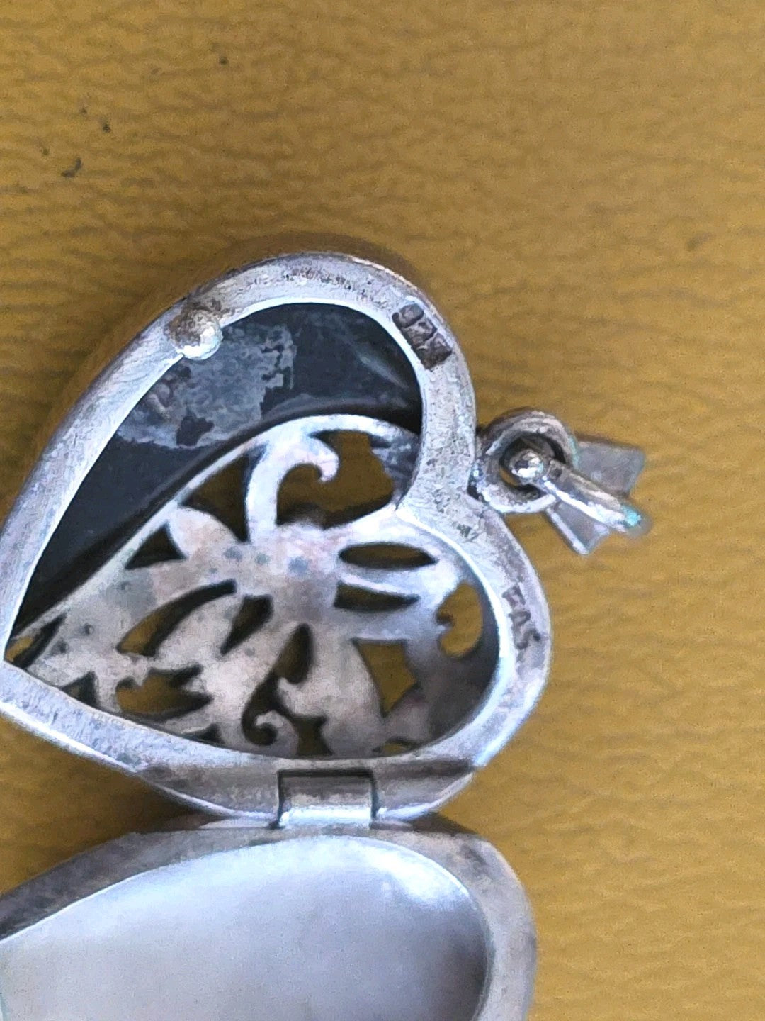 Vintage FAS Sterling Silver Black Onyx & Marcasite Gem Heart Locket Pendant