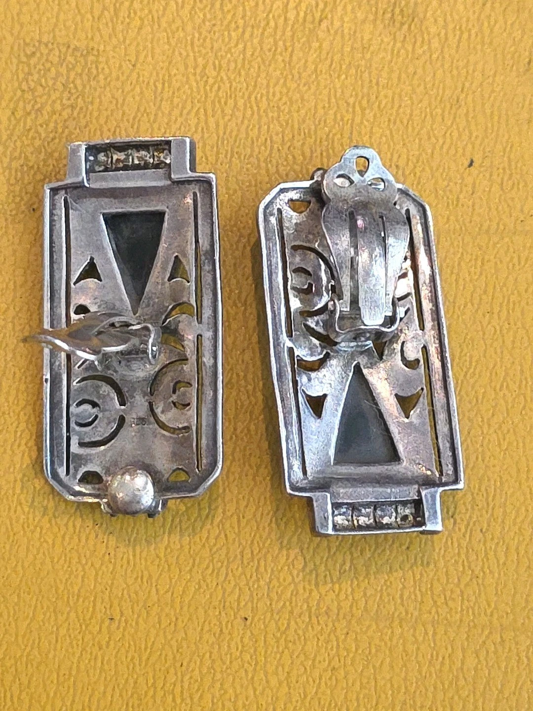 Vintage Judith Jack Art Deco Style Sterling Black Onyx Marcasite Earrings