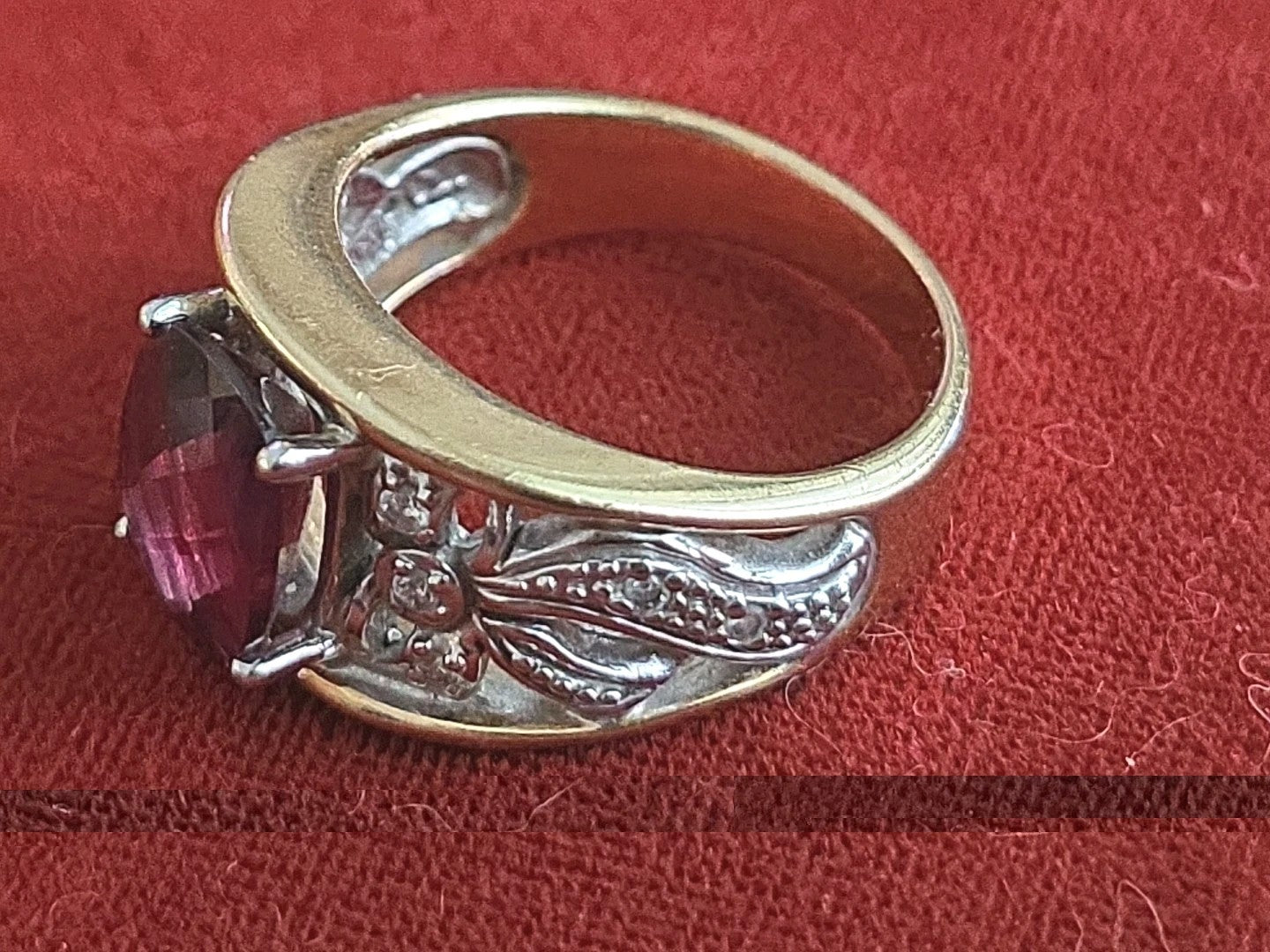 Rubellite Tourmaline 14k Yellow Gold Estate Ring with Diamonds In White Gold