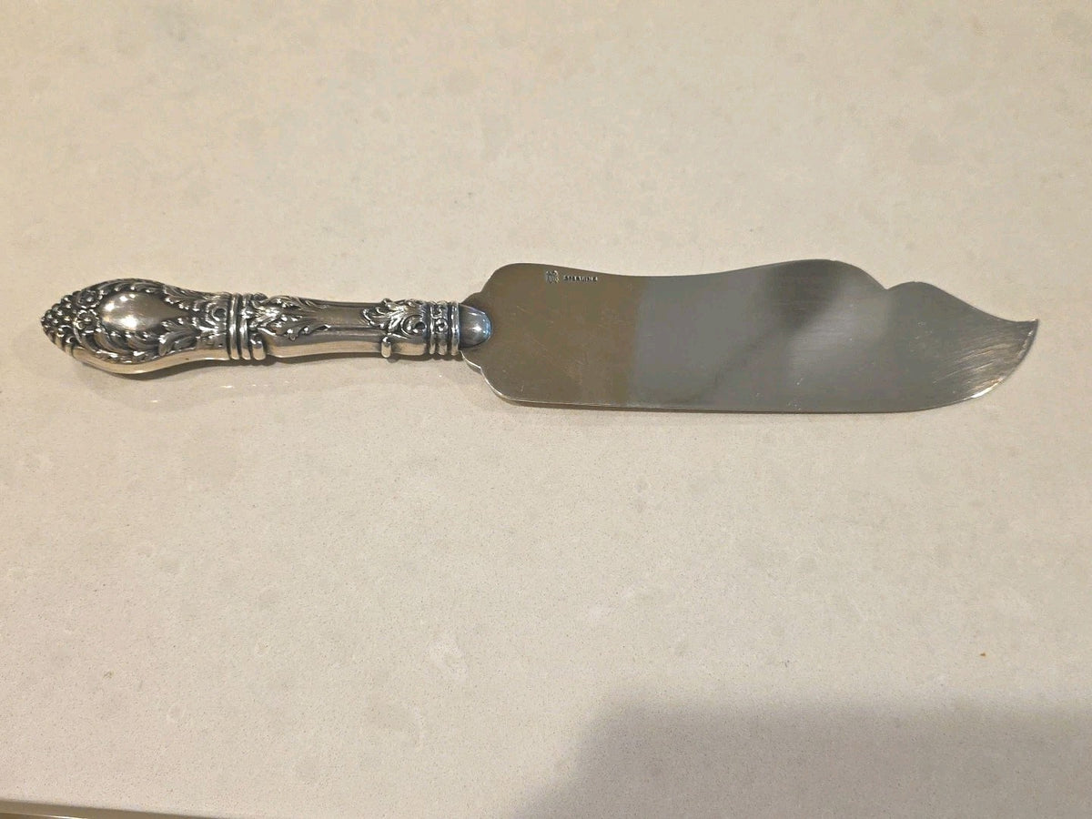 1900s Serving Knife Solid Sterling Silver Rococo Large 10 3/4" Rare