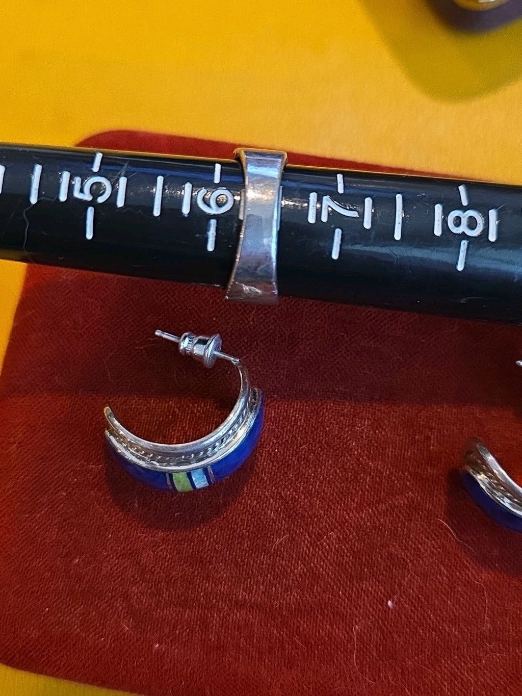 NAVAJO FRANCISCO  Inlay Earrings And Ring Sterling Silver Opal Lapis SZ.6.5