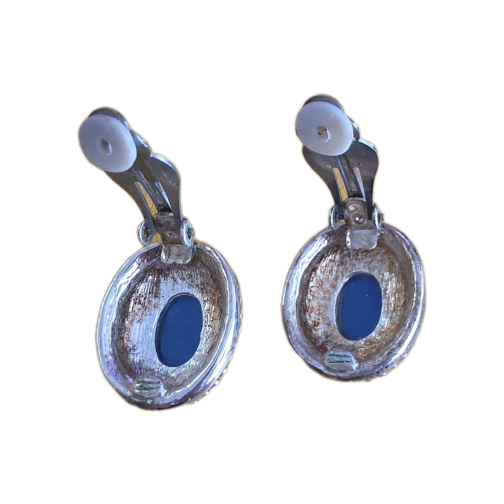 Vintage Blue Cat's Eye Clip On Earrings