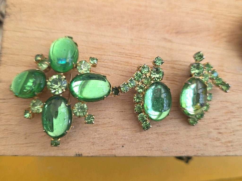 Vintage Juliana Green Rhinestone Pin and Earrings St.Patricks Day Set
