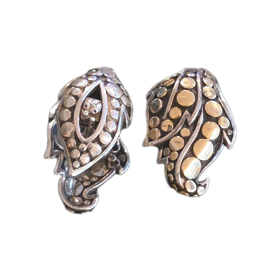 John Hardy Sterling 18K Palu Leaf Dot Leverback Earring