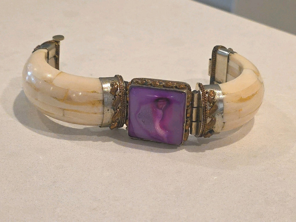 Tara Mesa Pink Drusy Quartz & Bone Bangle Bracelet