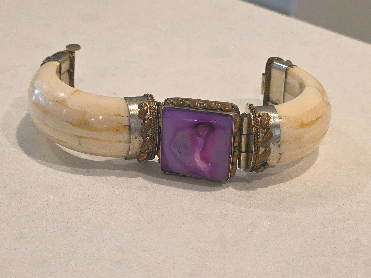 Tara Mesa Pink Drusy Quartz & Bone Bangle Bracelet