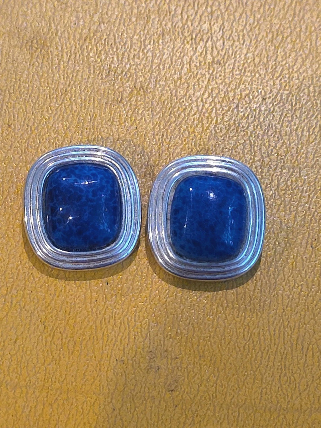 AUTHENTIC CHRISTIAN DIOR SILVER FAUX LAPIS SQUARE CLIP EARRINGS ESTATE