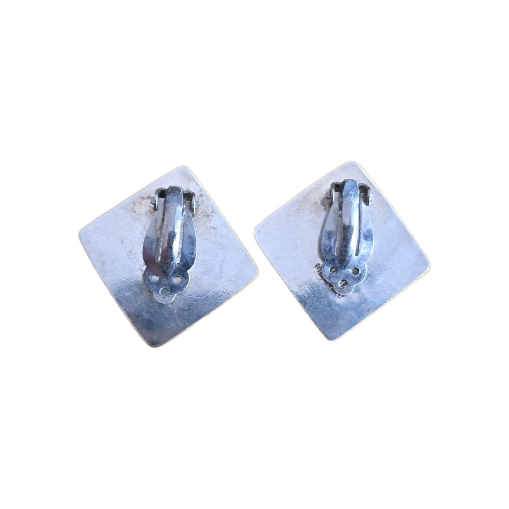 Vintage Taxco Square Sterling Silver Clip On Earrings