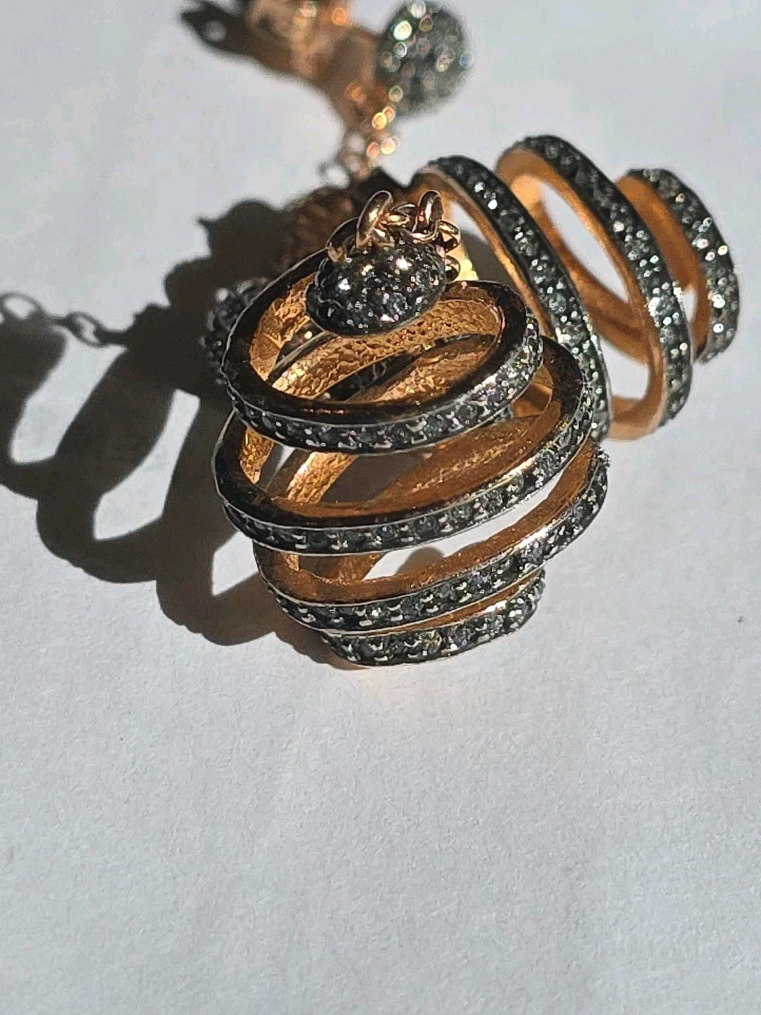 FRANZ LUCIANO DANGLE EARRINGS RHINESTONES GOLD TONE DROP SPRIAL