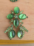 Vintage Juliana Green Rhinestone Pin and Earrings St.Patricks Day Set