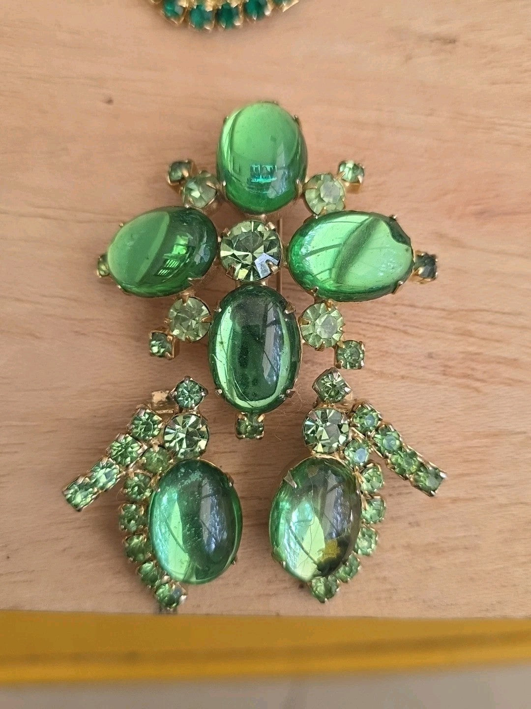 Vintage Juliana Green Rhinestone Pin and Earrings St.Patricks Day Set
