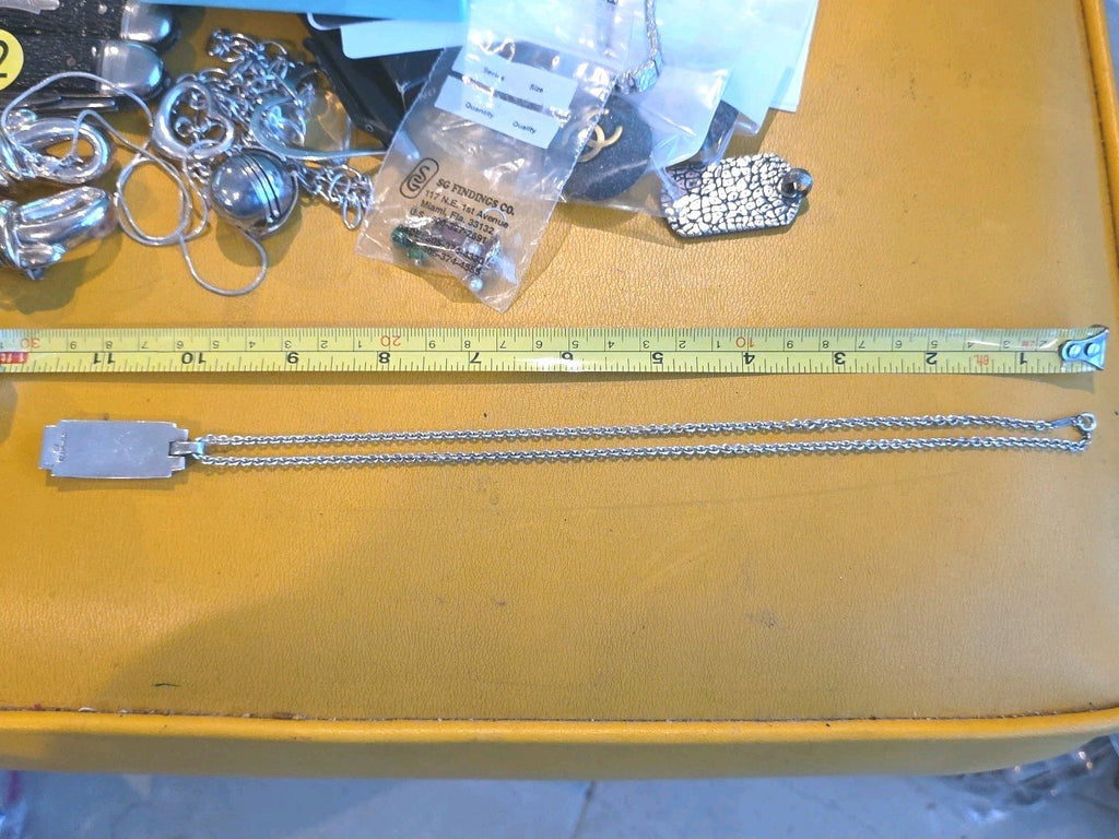 Tiffany & Co Men Sterling Silver Bar Dog Tag Bead Chain Necklace