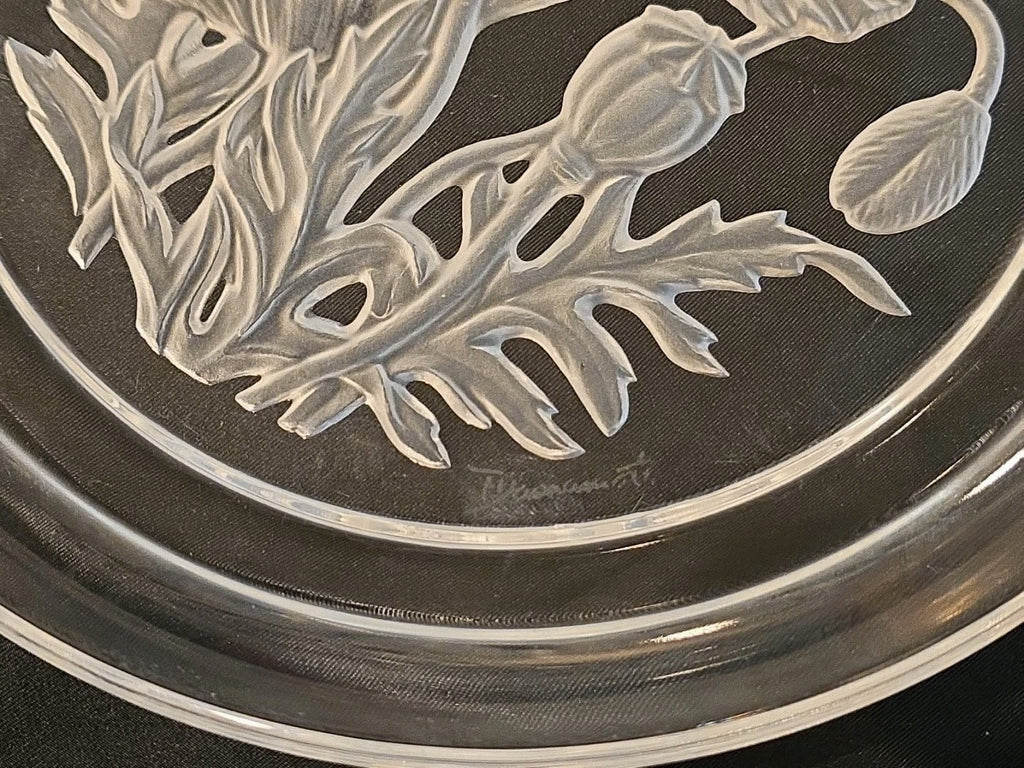 Vinardi Crystal Art Engraving Poppy Plate 080-D Yamamoto