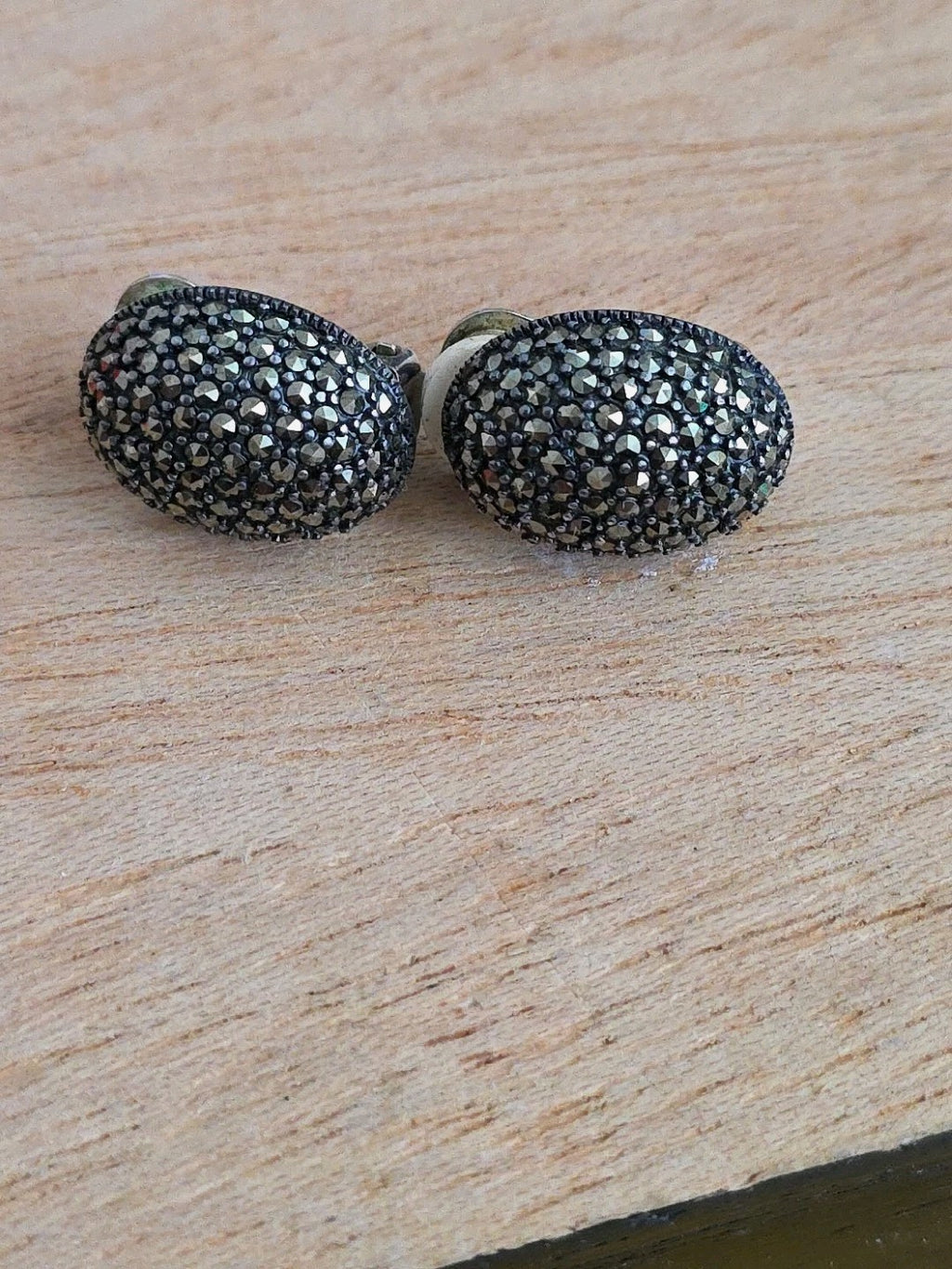 Beautiful A Sterling Silver 925 Marcasite Clip On Earrings