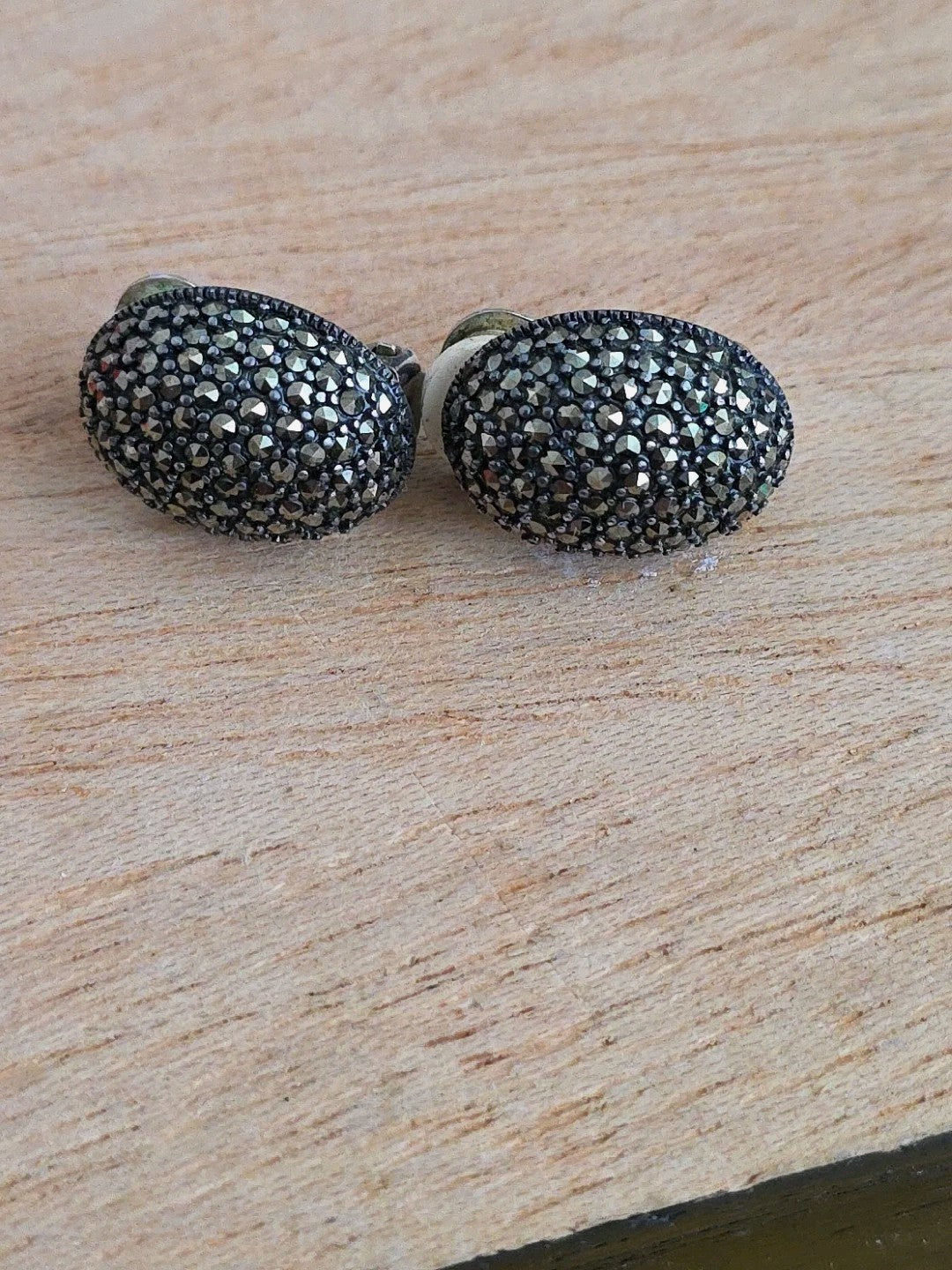 Beautiful A Sterling Silver 925 Marcasite Clip On Earrings