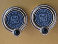 Givenchy Paris New York Logo Coin Blue Cabochon CLIP-ON Earrings Gold tone