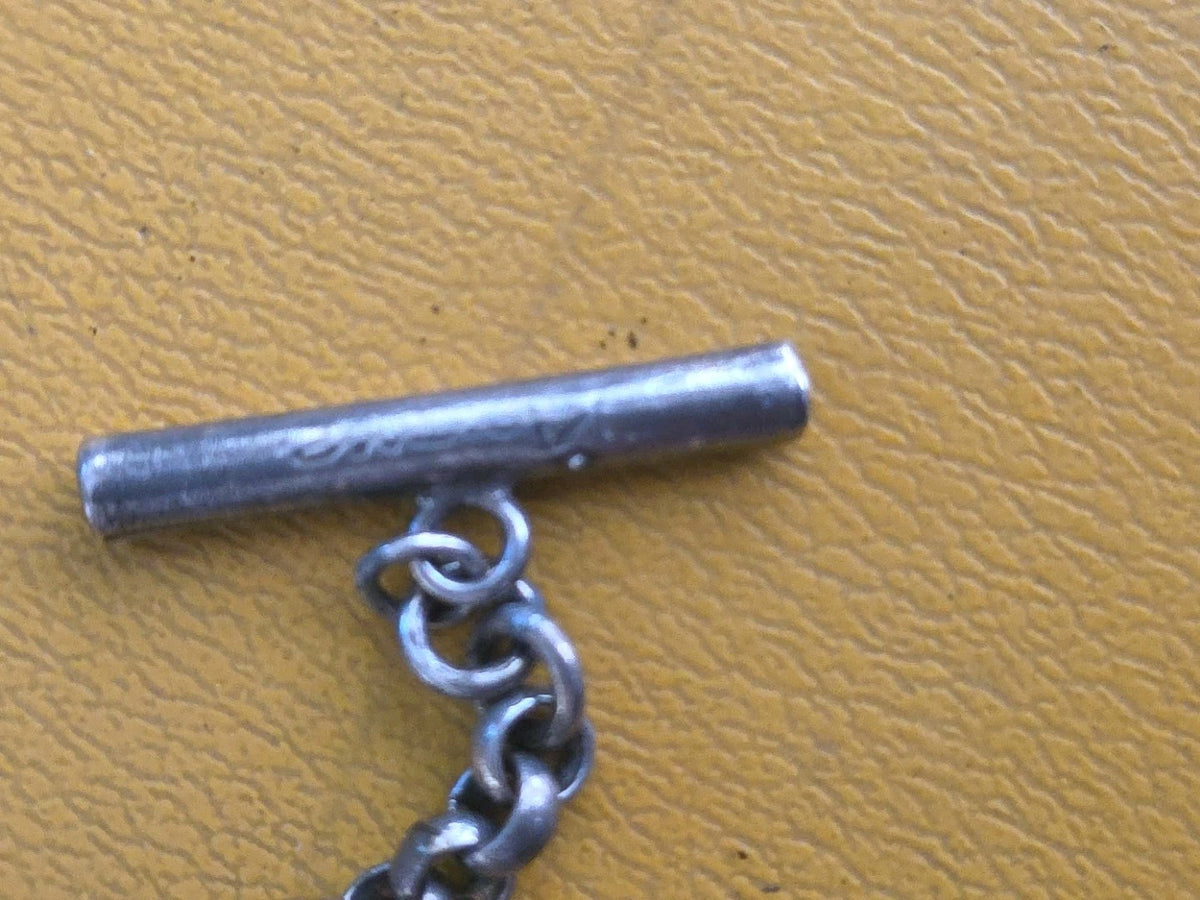 Antique Fine Sterling Silver Albert Graded Links Chain With 4 Charms Necklace