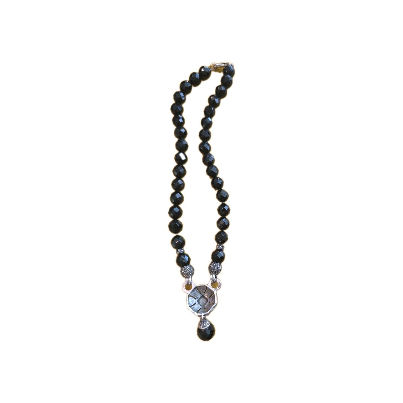 Vintage Art Deco Silver Locket W Silver Clasp 925 Stamped With Black Onyx Beads