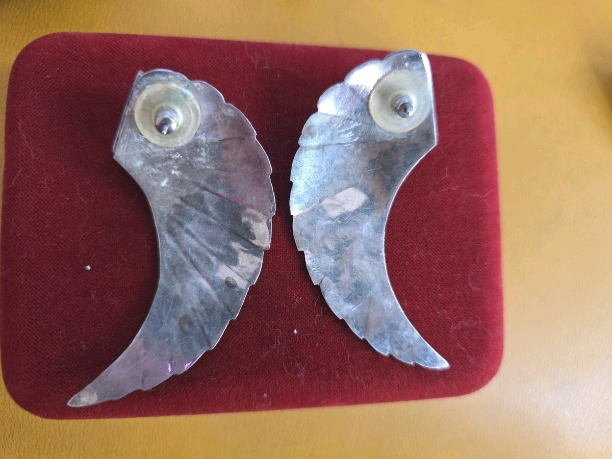Vintage Art Deco Modernist Large Sterling Silver  Earrings