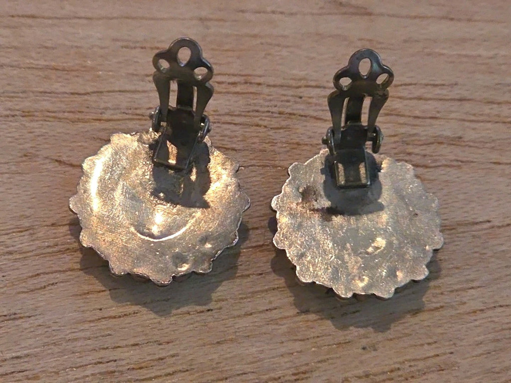 Native American Zuni Sterling Silver Turquoise Petit Point Flower Earrings
