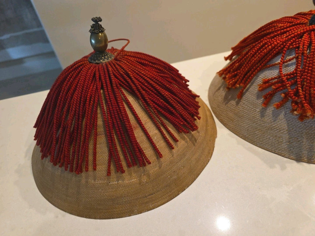 Pair of Antique Old Chinese 19th Century Court Officer Mandarin Hats