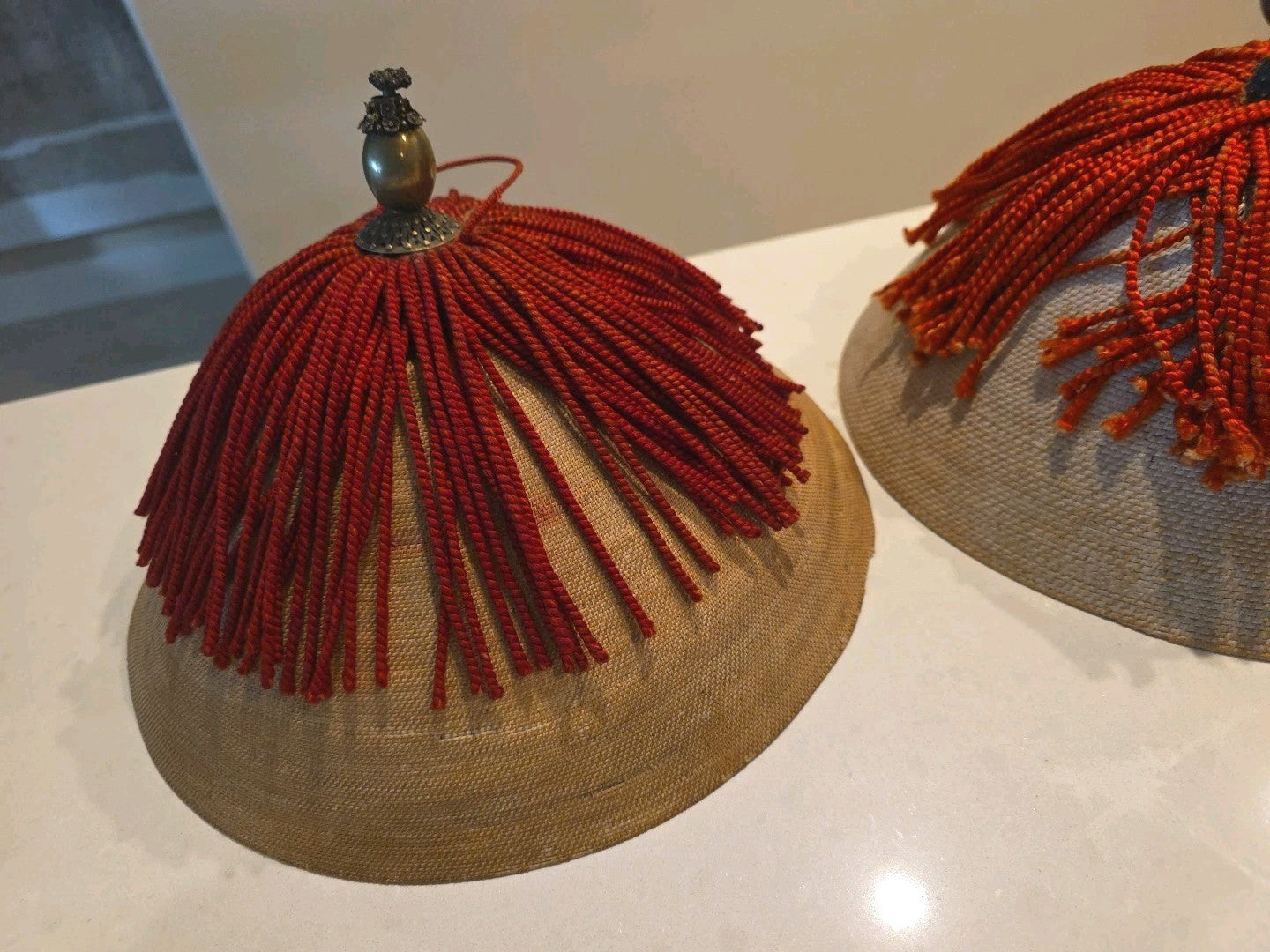 Pair of Antique Old Chinese 19th Century Court Officer Mandarin Hats